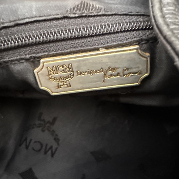 MCM Vintage Black Leather Drawstring Bucket Bag Purse Rare Large Boho‎ Hippie - Picture 15 of 16